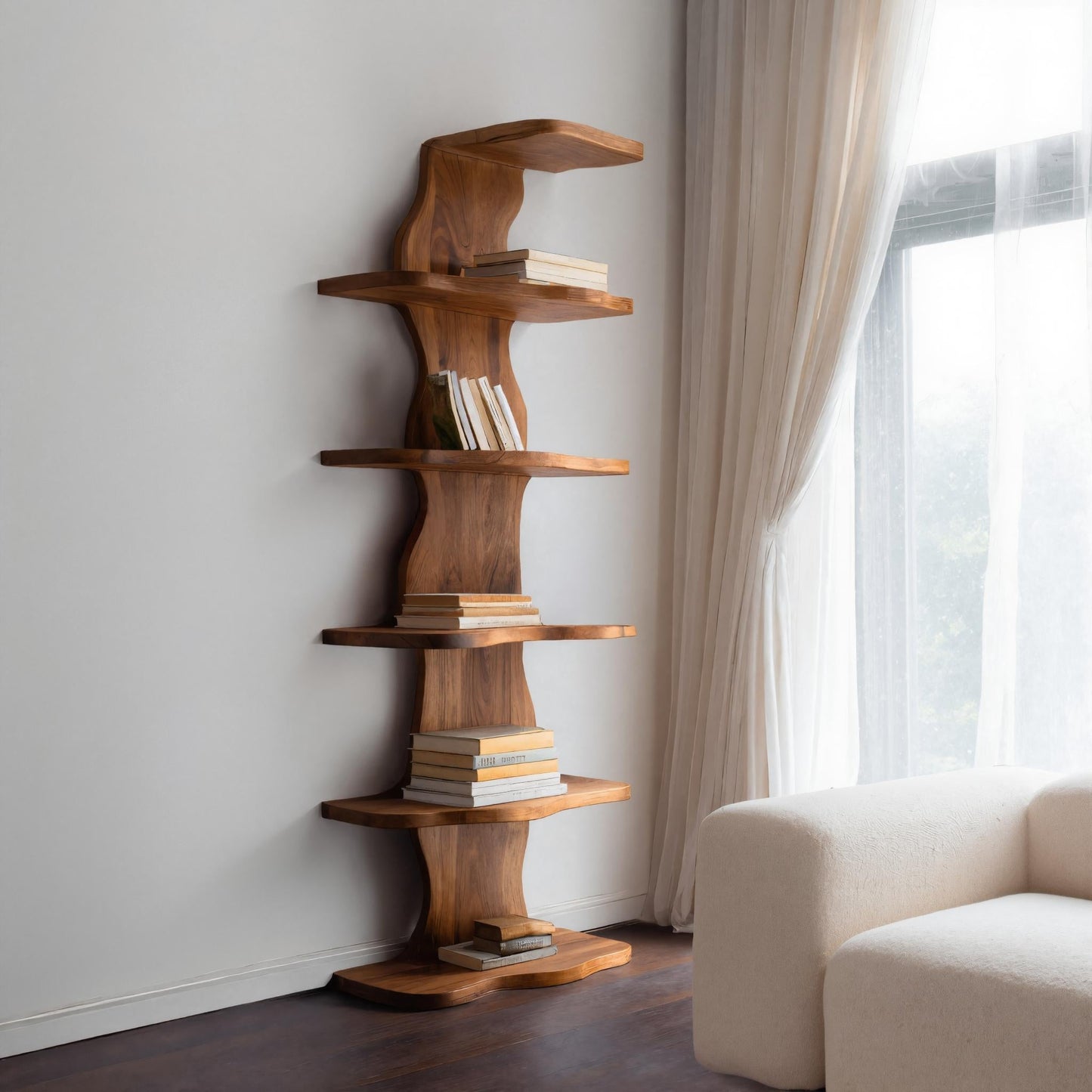 Modern Sculptural Wave Bookshelf For Living Room