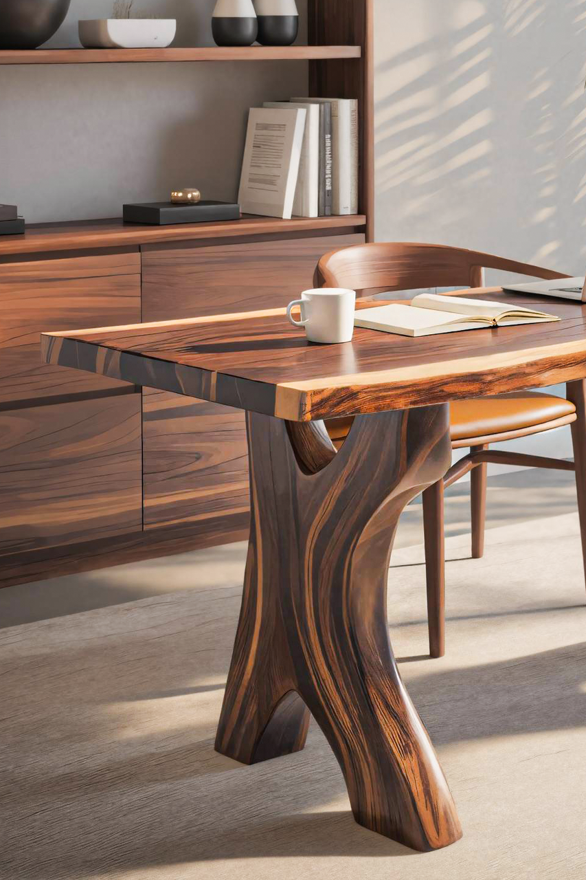 Modern Sculptural Live Edge Desk With Curved Legs For Studio