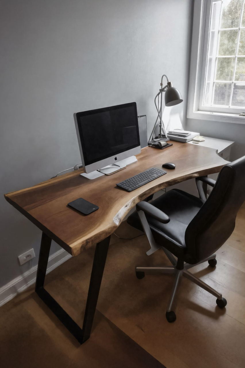 Ergonomic Live Edge Desk With Curved Top For Modern Home Office