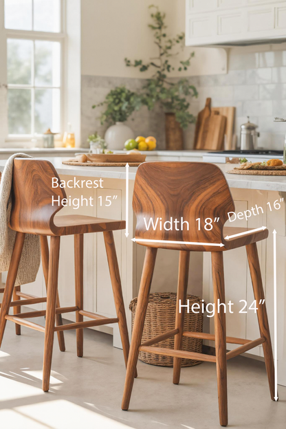 Contemporary Curved Bar Stools With Smooth Backrest For Dining