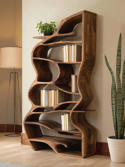 Handcrafted Sculpted Bookshelf With Organic Design For Living Room Or Office