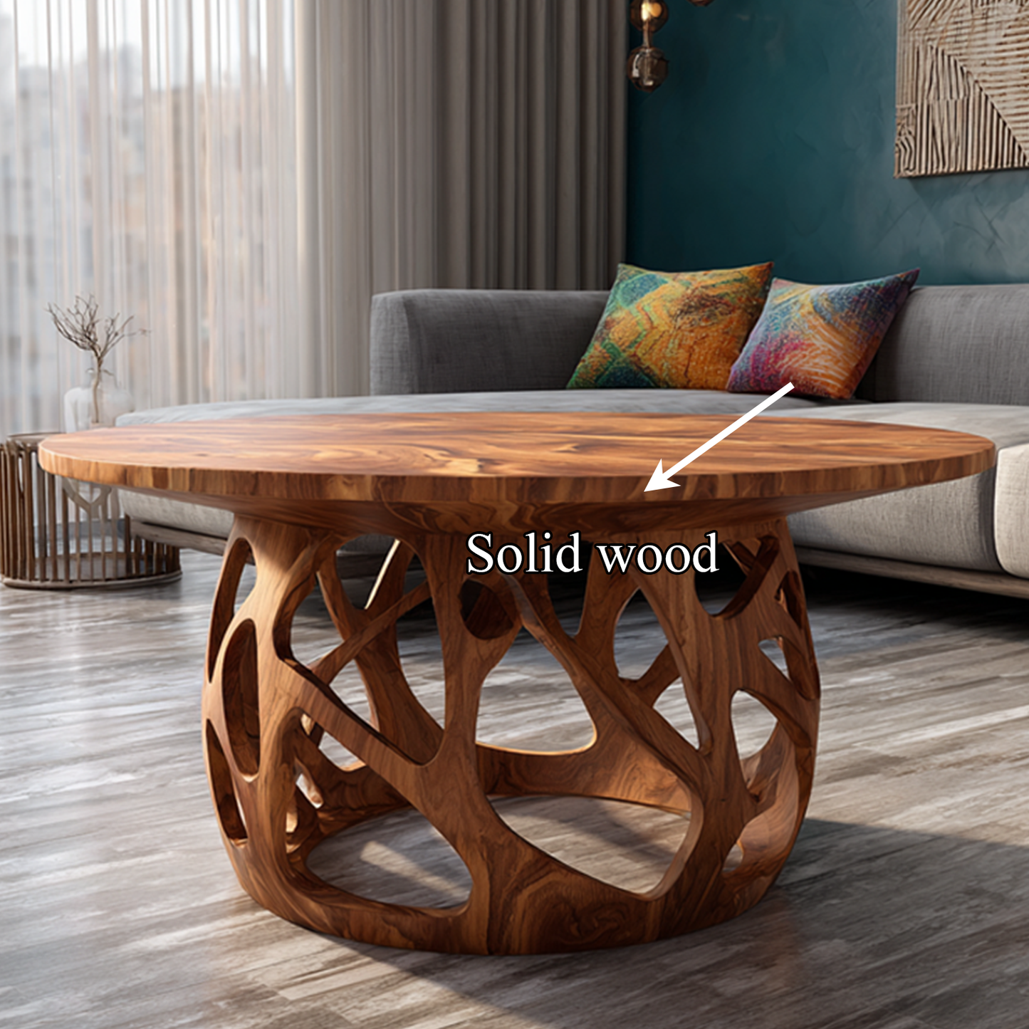 Coffee Table Solid Wood Handmade Art Style Gift SINLSACF019