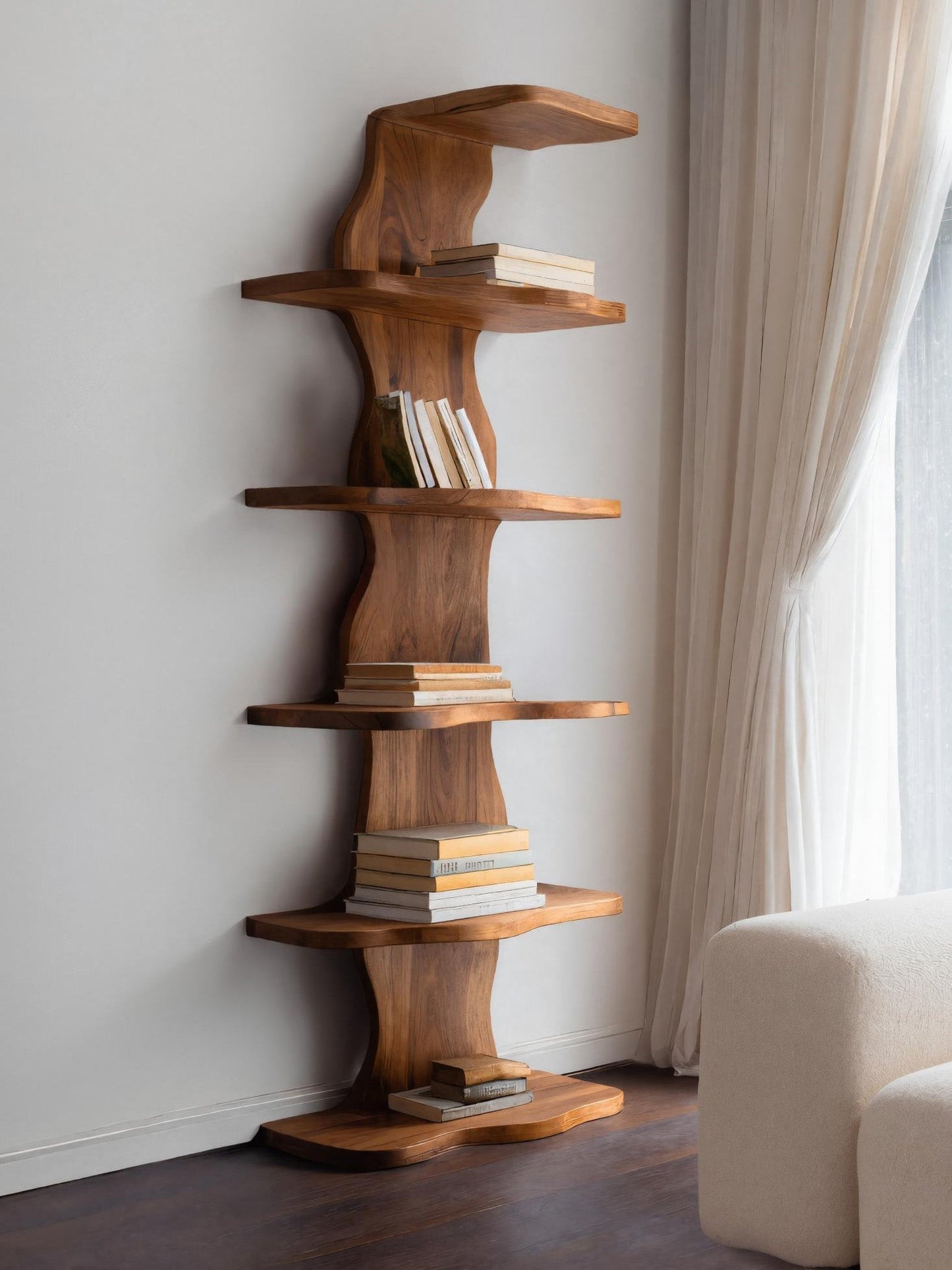 Modern Sculptural Wave Bookshelf For Living Room