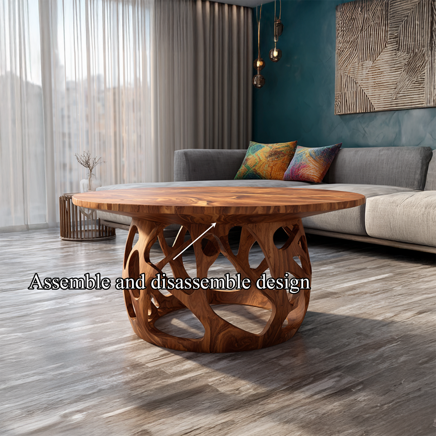 Coffee Table Solid Wood Handmade Art Style Gift SINLSACF019