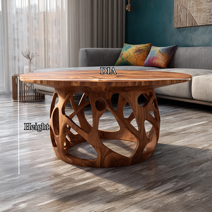Coffee Table Solid Wood Handmade Art Style Gift SINLSACF019