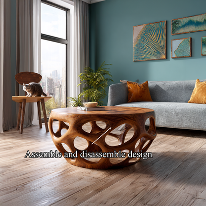 Farmhouse Coffee Table Reclaimed Wood Round Gift SINLSACF024