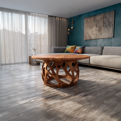 Coffee Table Solid Wood Handmade Art Style Gift SINLSACF019