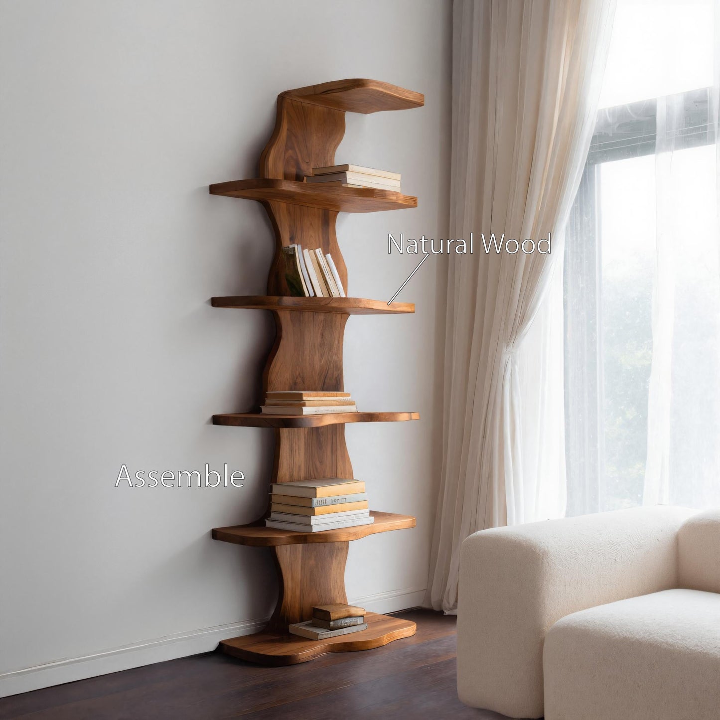 Modern Sculptural Wave Bookshelf For Living Room