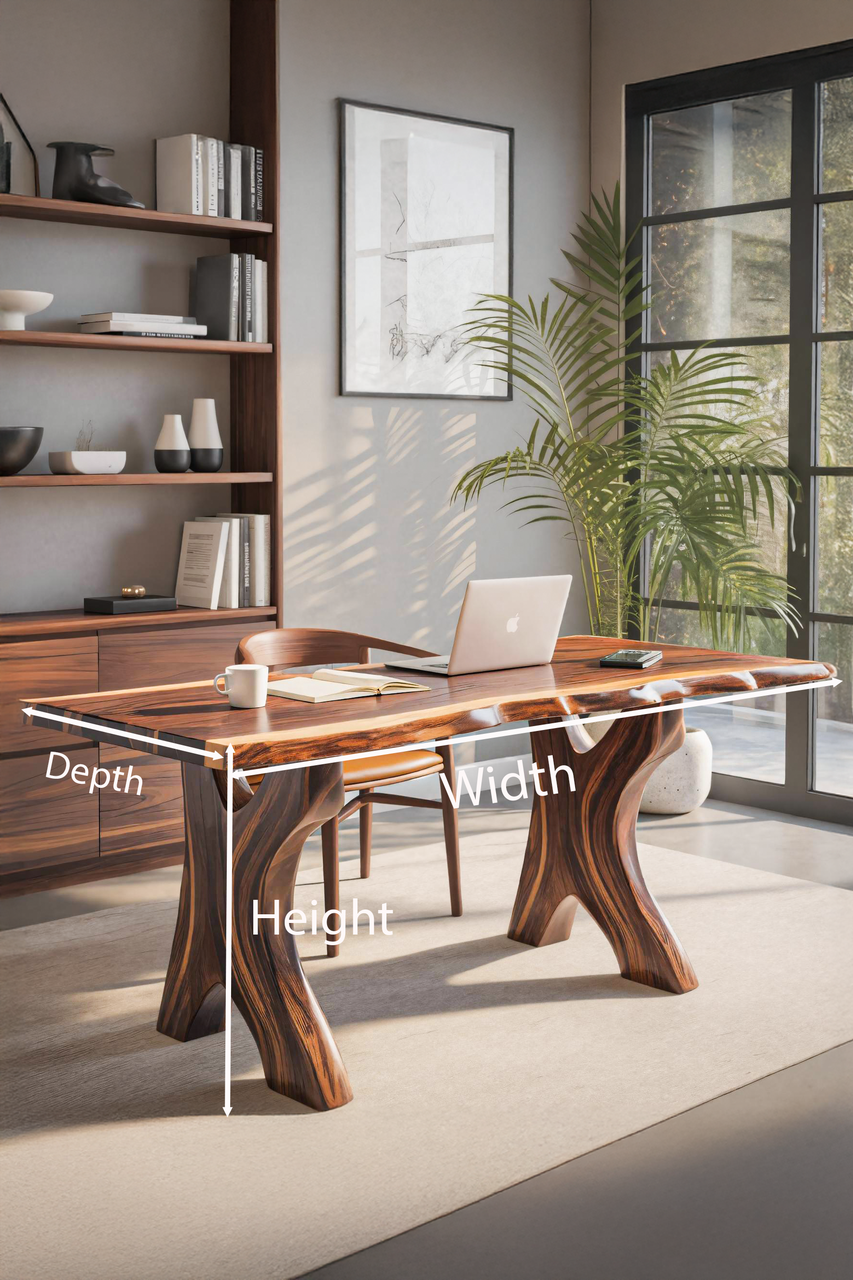 Modern Sculptural Live Edge Desk With Curved Legs For Studio
