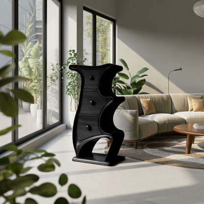 Modern Sculptural Wood Cabinet 3 Drawer Chest For Bedroom Or Living Room