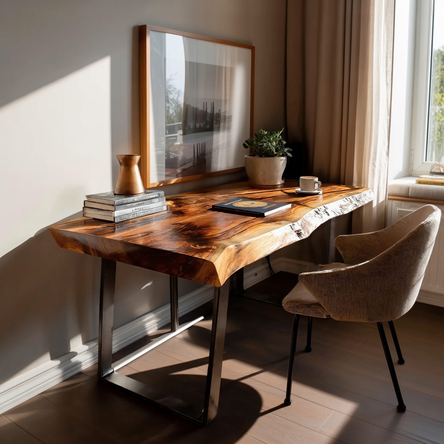 Farmhouse Solid Wood Live Edge Desk For Interior Decor