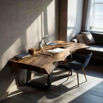 Farmhouse Wooden Live Edge Desk For Bedroom Decor