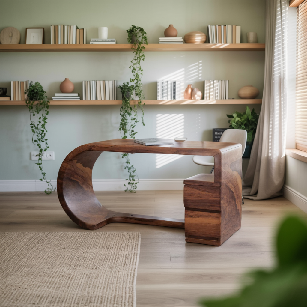 Curved Sculptural Desk With Fluid Form For Home Office And Studio
