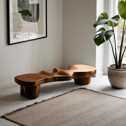 Contemporary Sculptural Wood Bench For Modern Living Room Or Gallery