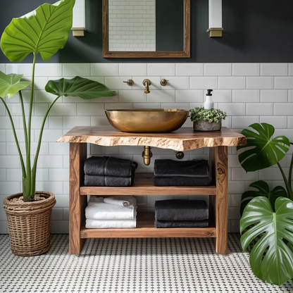 Farmhouse Wooden Vanity For Bathroom Furniture Setup