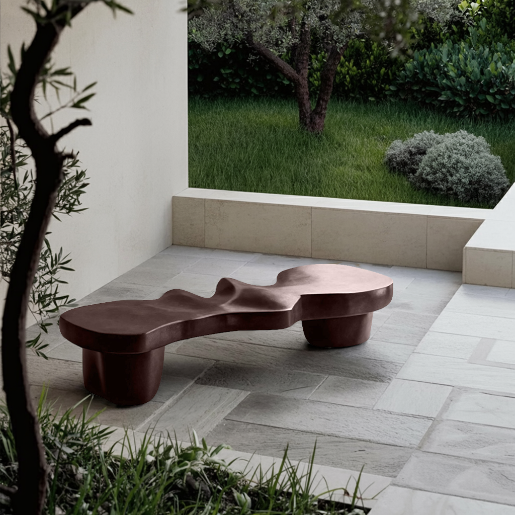 Contemporary Sculptural Wood Bench For Modern Living Room Or Gallery