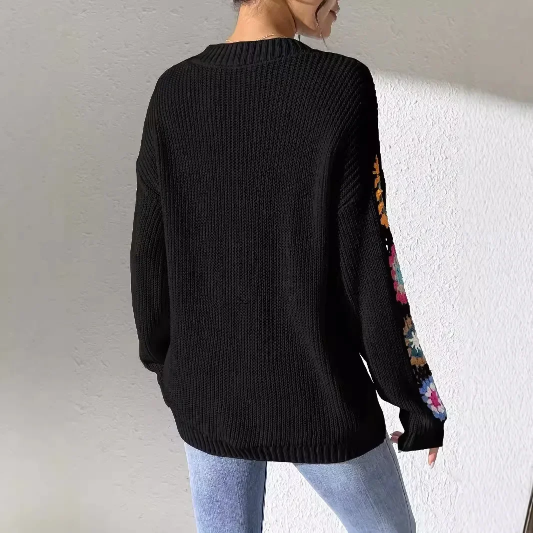 Crochet Patch Knit Pullover