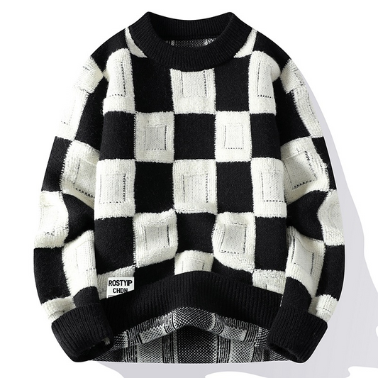 Gridwave Checkered Knit Sweater