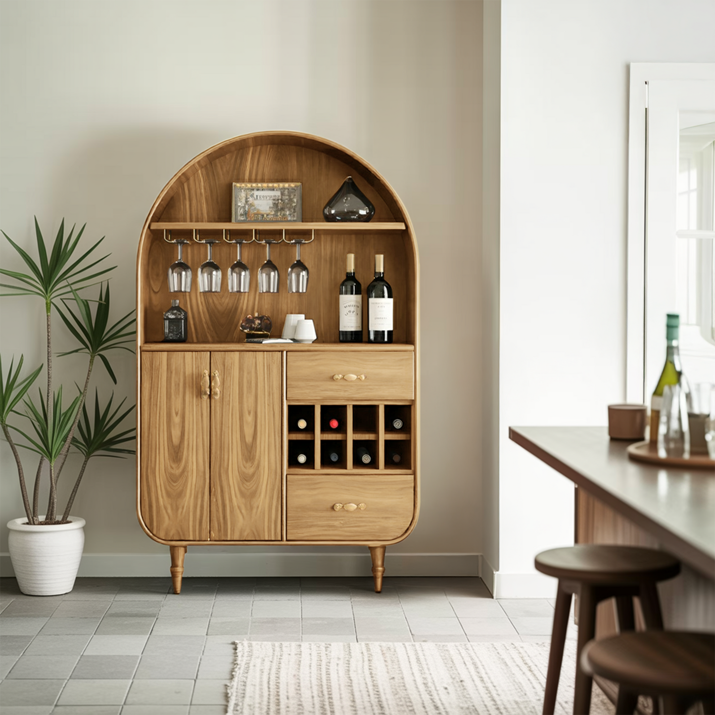Arched Wine Cabinet With Storage For Dining Room