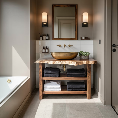 Farmhouse Wooden Vanity For Bathroom Furniture Setup