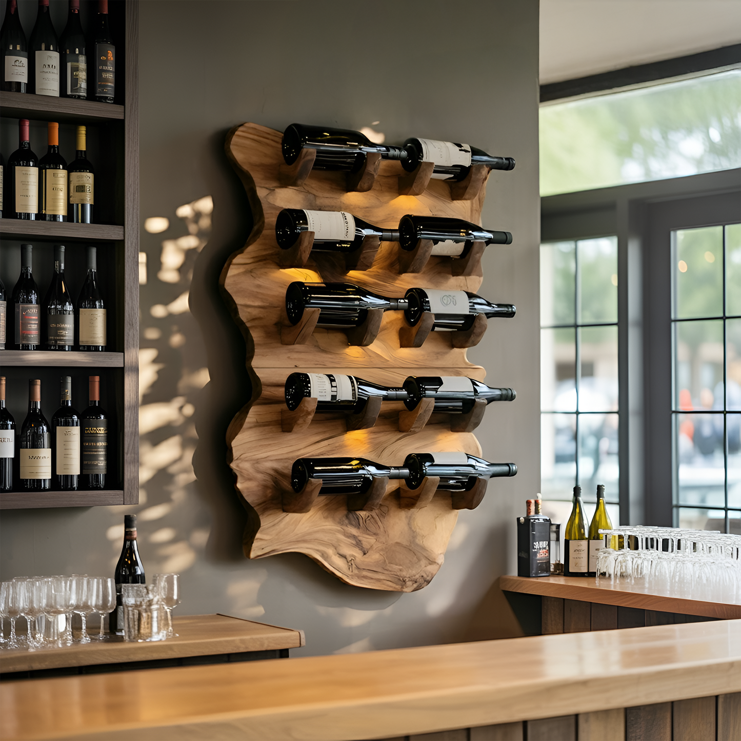 Farmhouse Wooden Live Edge Wine Holder For Furniture Decor