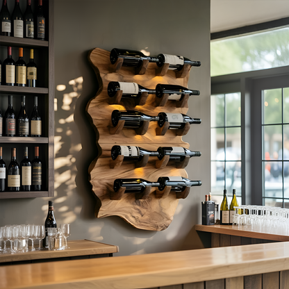 Farmhouse Wooden Live Edge Wine Holder For Furniture Decor