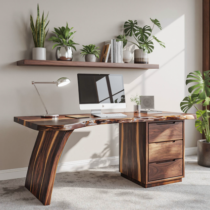 Artisan Live Edge Wooden Desk With Curved Legs For Home Office