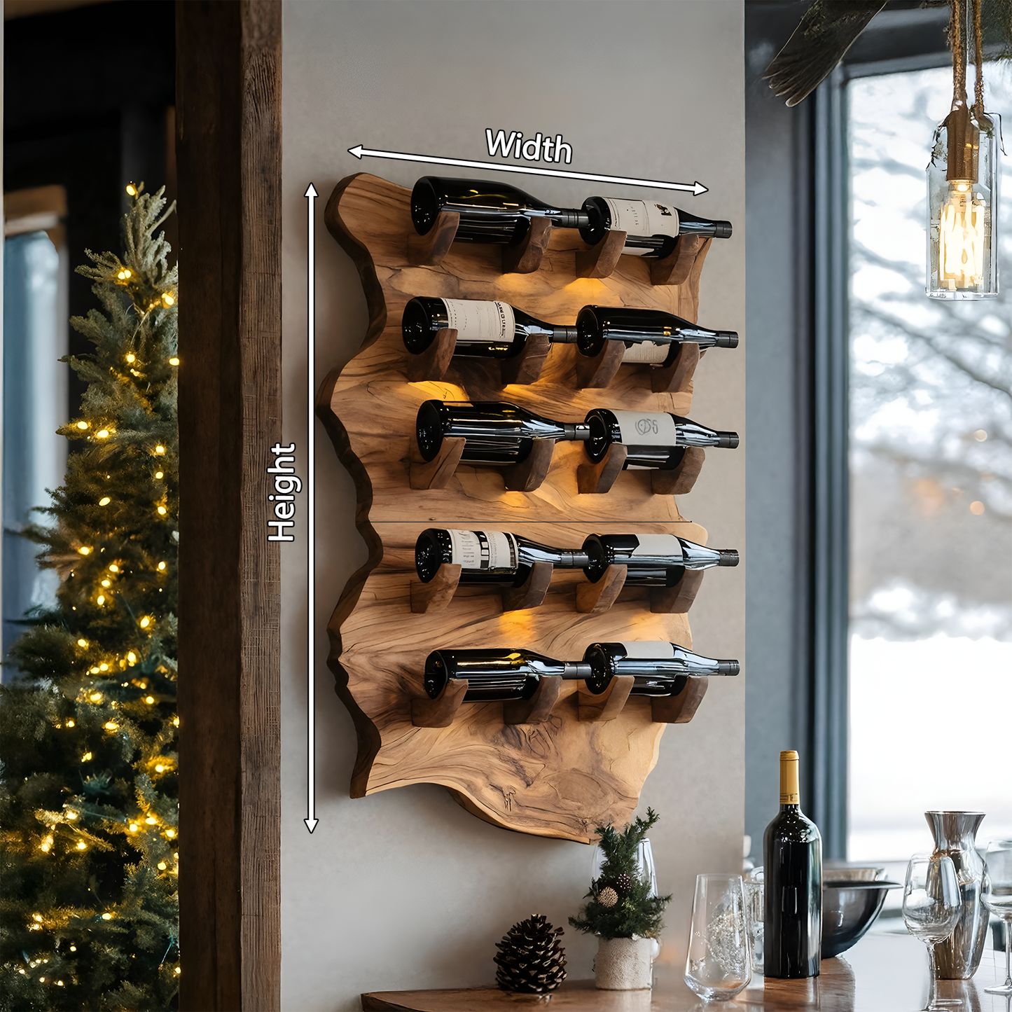 Farmhouse Wooden Live Edge Wine Holder For Furniture Decor