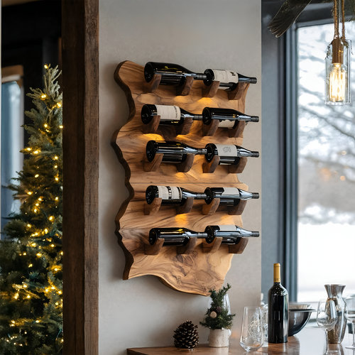 Farmhouse Wooden Live Edge Wine Holder For Furniture Decor