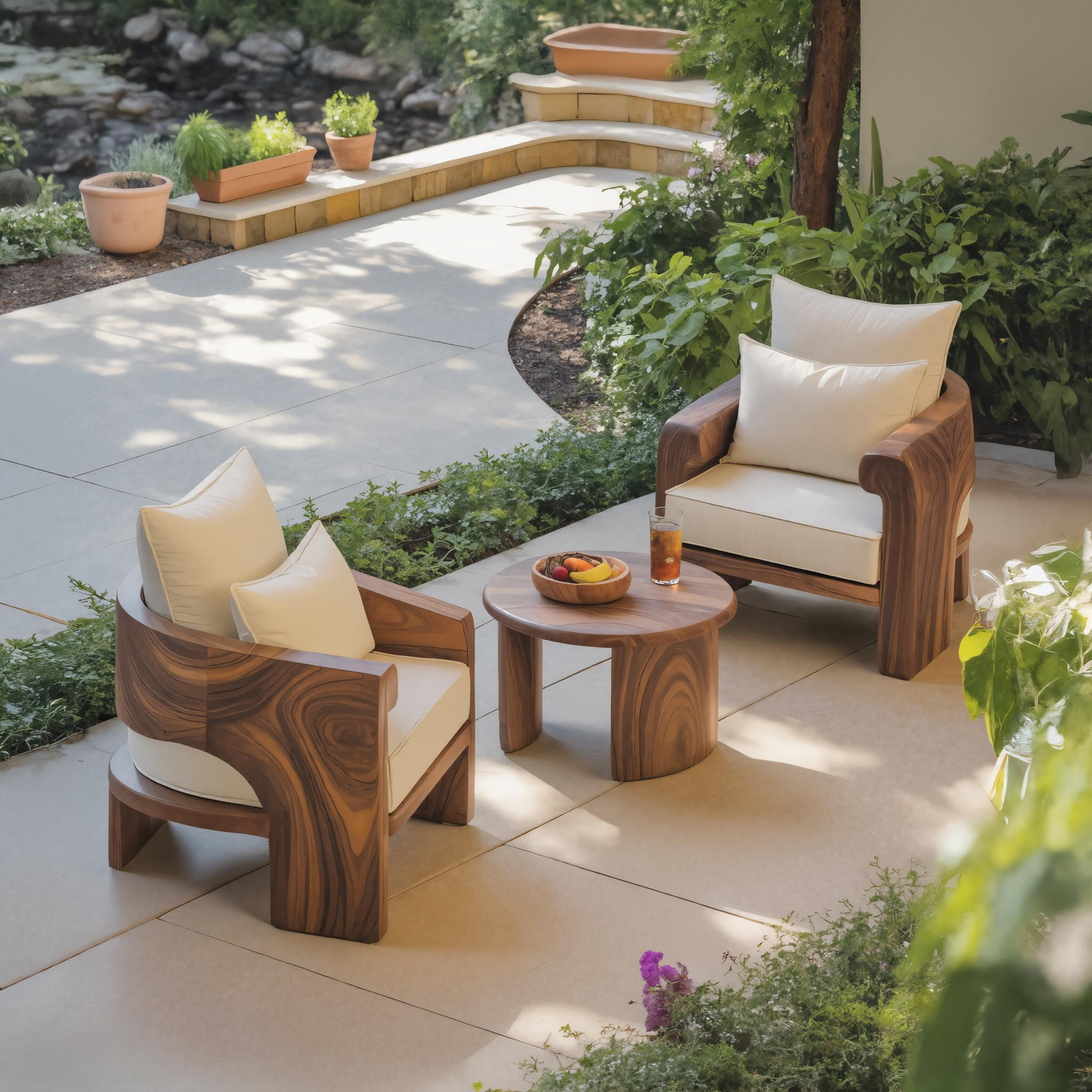 Curved Outdoor Wood Lounge Chair For Patio Or Balcony