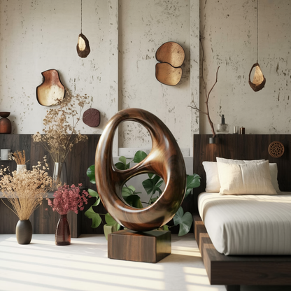 Farmhouse Abstract Wood Garden Sculpture For Yard Decor