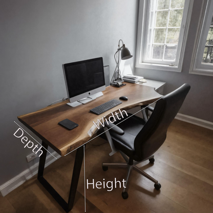 Ergonomic Live Edge Desk With Curved Top For Modern Home Office