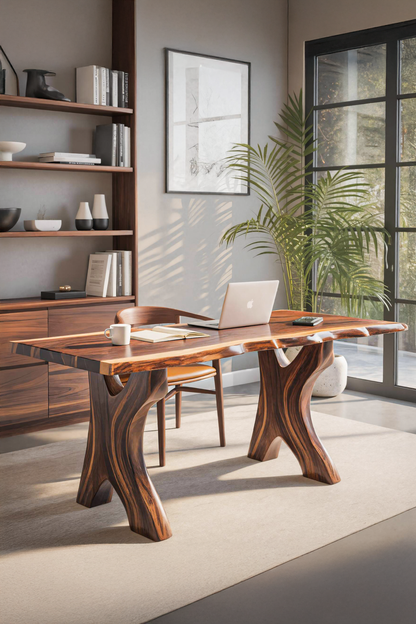 Modern Sculptural Live Edge Desk With Curved Legs For Studio