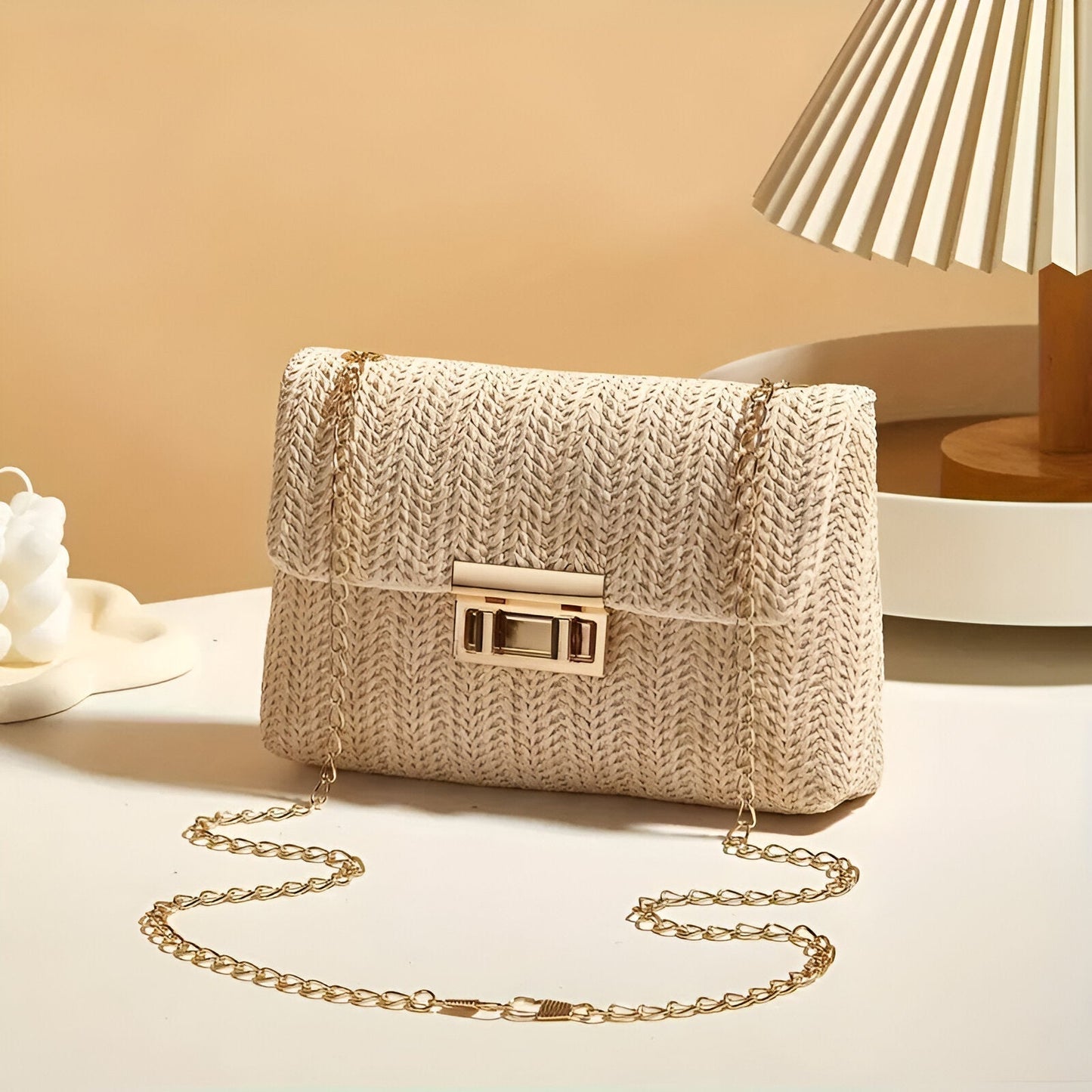 Woven Strawlock Crossbody Bag