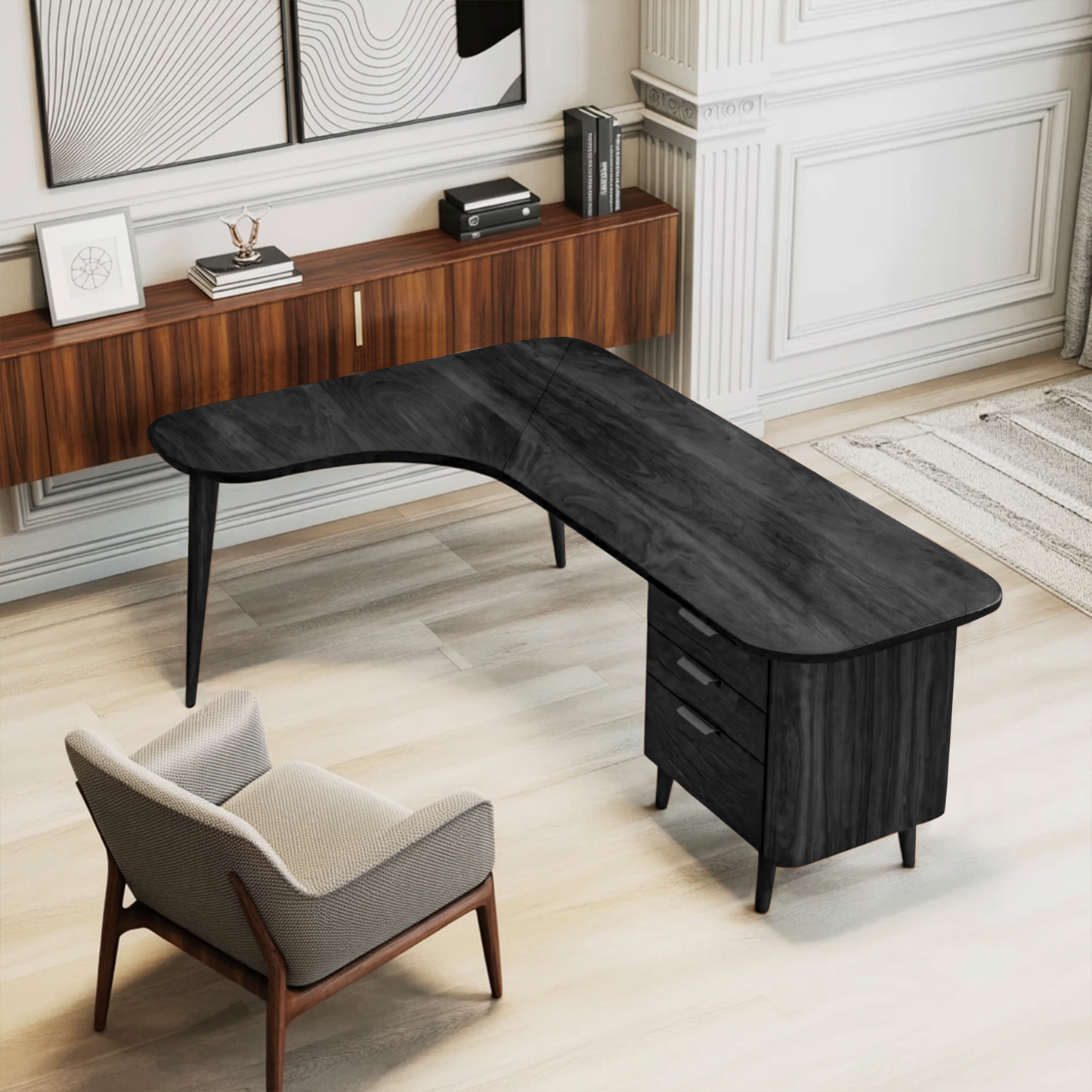 Curved Office Desk With Storage Drawers For Home Office