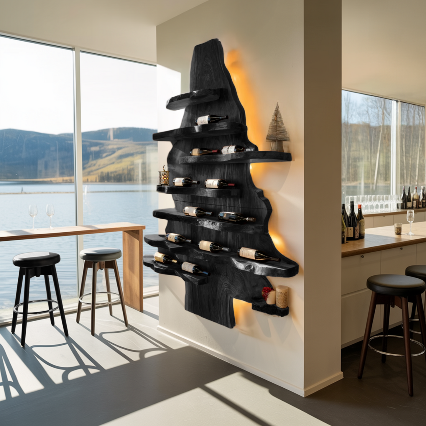 Farmhouse Live Edge Wine Holder For Living Room Wine Display