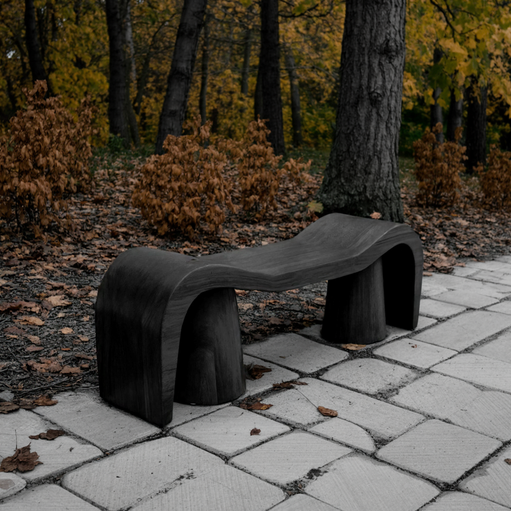 Contemporary Sculpted Wood Bench For Garden Or Patio