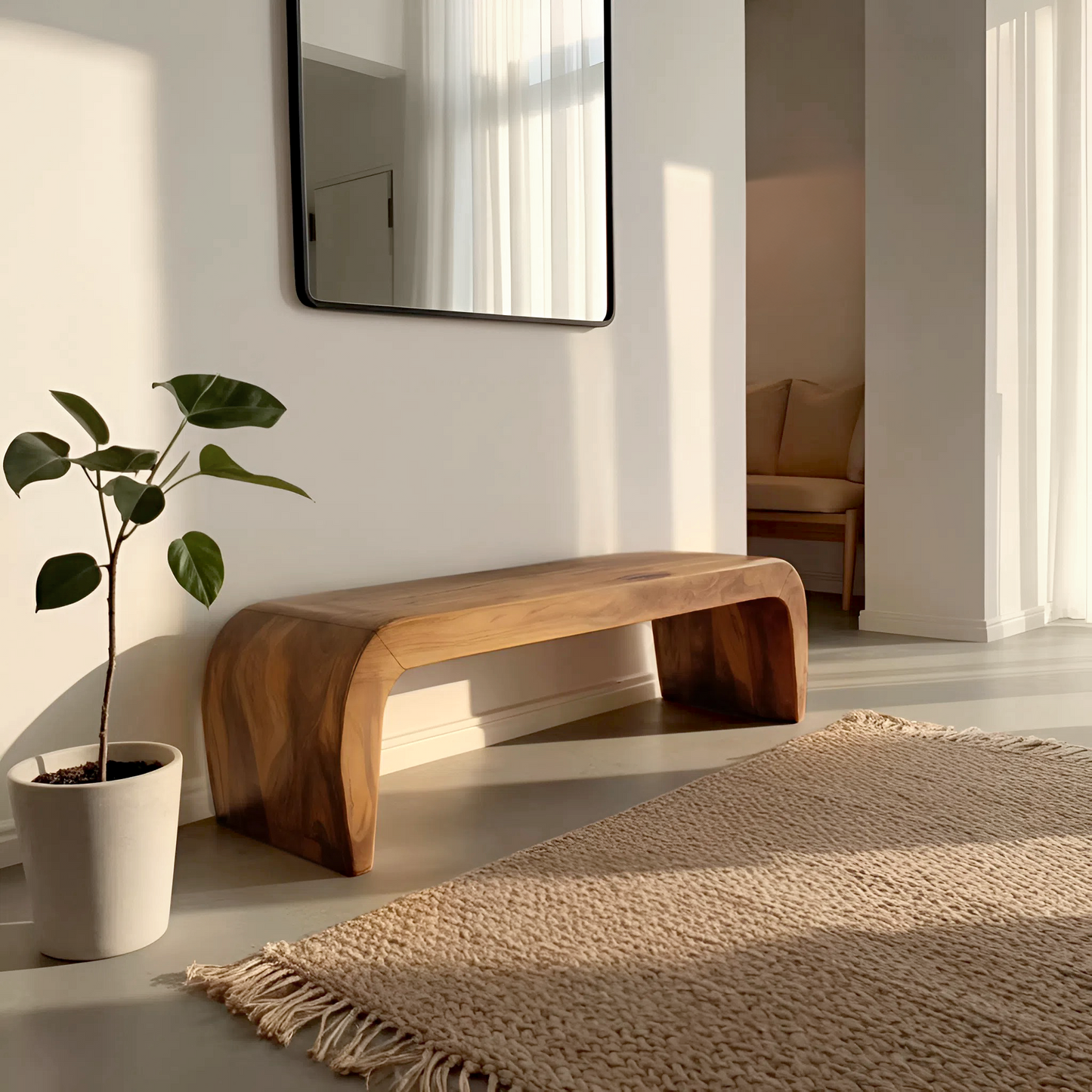 Contemporary Bench With Curved Design For Entryway