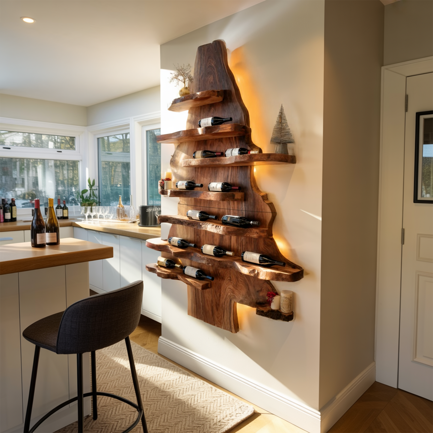 Farmhouse Live Edge Wine Holder For Living Room Wine Display