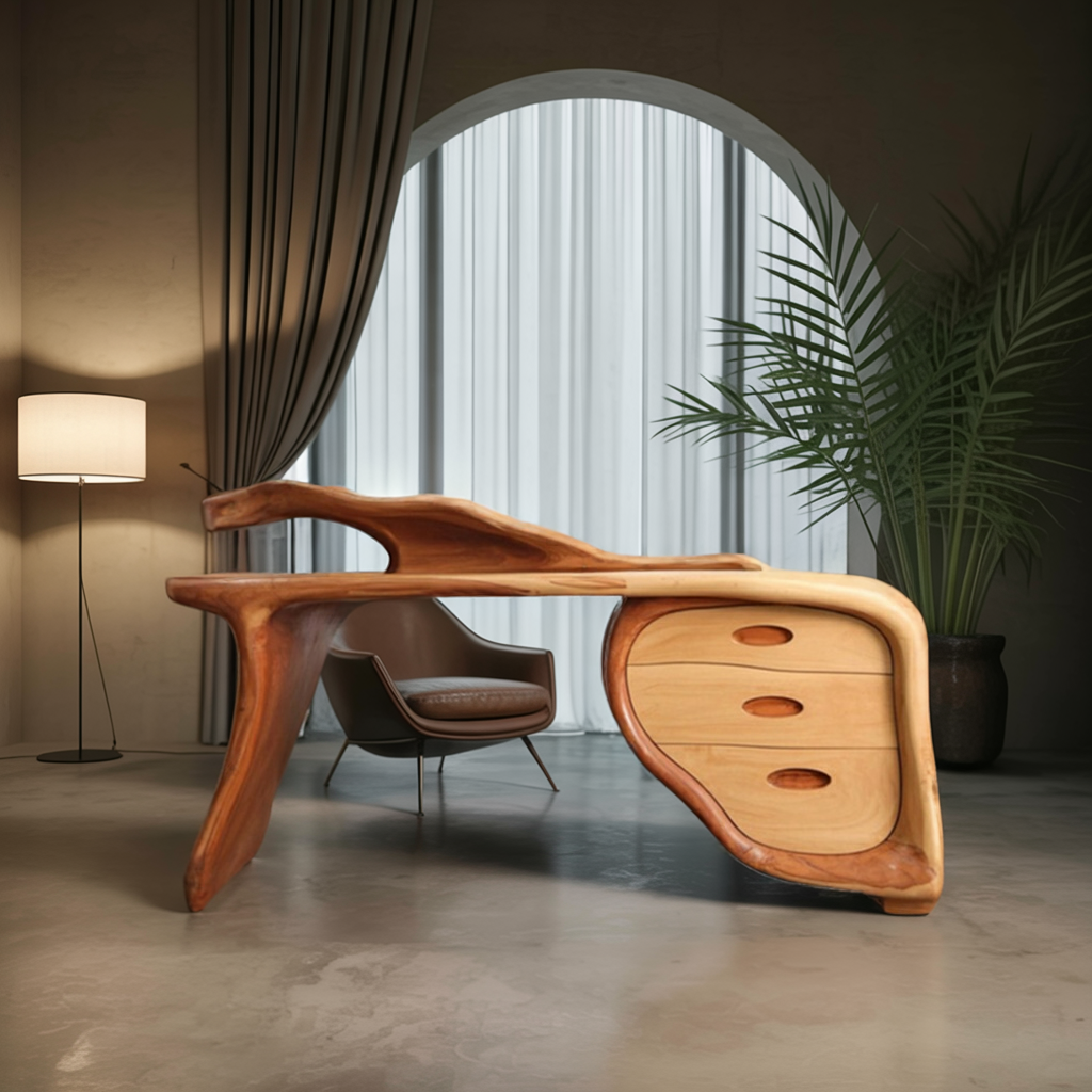 Modern Sculptural Desk With Drawers For Home Office And Studio Workspace