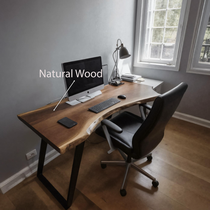 Ergonomic Live Edge Desk With Curved Top For Modern Home Office