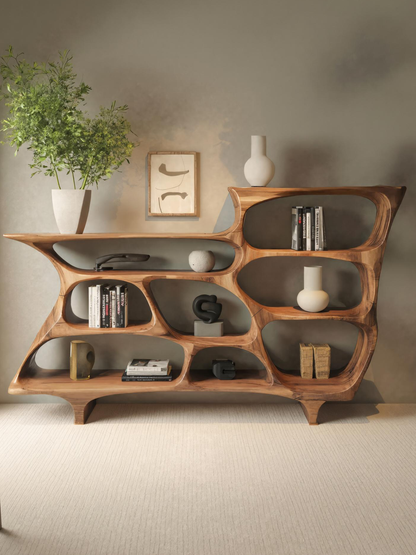 Contemporary Organic Bookshelf With Open Shelves For Living Room Or Office
