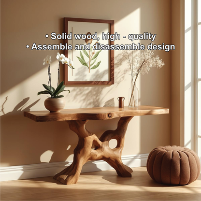 Handcrafted Solid Wood Console Table with Organic Root-Inspired Base and Natural Live Edge