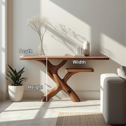 Handcrafted Solid Wood Console Table with Modern Branch-Inspired Base and Minimalist Design