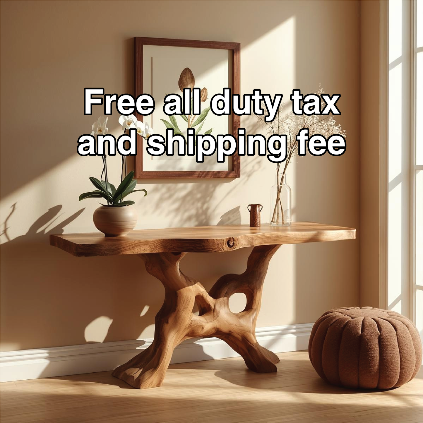 Handcrafted Solid Wood Console Table with Organic Root-Inspired Base and Natural Live Edge