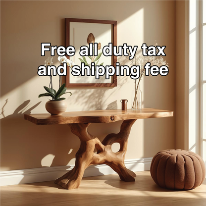 Handcrafted Solid Wood Console Table with Organic Root-Inspired Base and Natural Live Edge