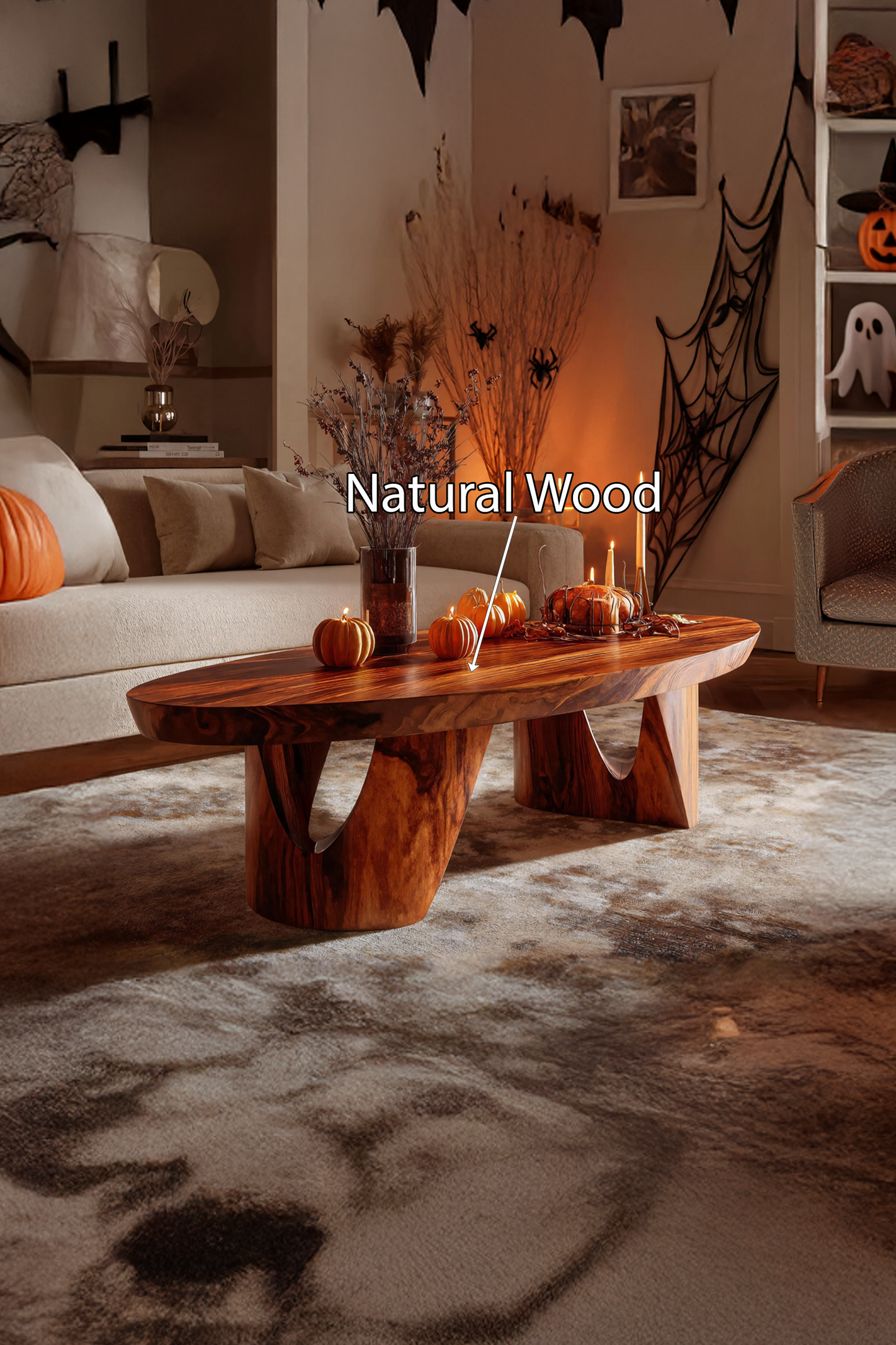 Farmhouse Wooden Live Edge Coffee Table For Living Room Halloween Decor SILDTTNHCF012
