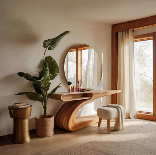 Modern Sculptural Vanity Table With Curved Design For Bedroom