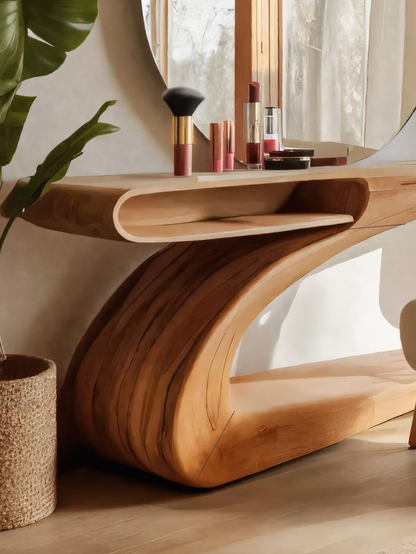Modern Sculptural Vanity Table With Curved Design For Bedroom