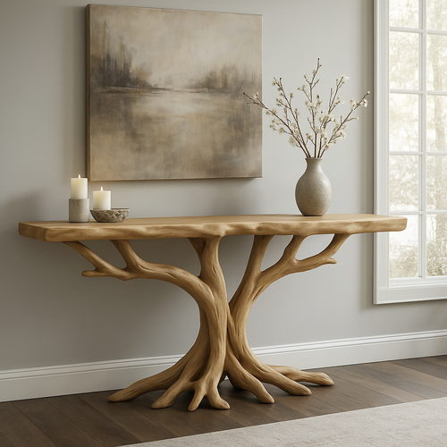 Handcrafted Solid Wood Console Table – Double Root Organic Design for Modern Natural Interiors